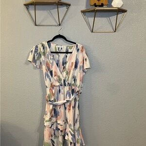 Sofia by Sofia Vergara Pink and Cream Wrap Sundress